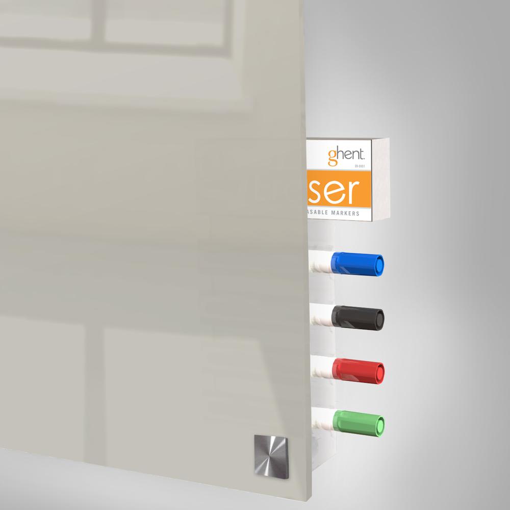 Ghent 2'x3' Harmony Magnetic Glass Board, Colors - Square Corners - Gray - 4 Rare Earth Magnets, 4 Markers and Eraser. Picture 4