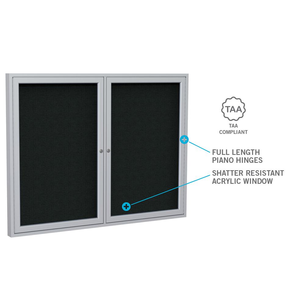 Ghent 2 Door Enclosed Letter Board with Satin Aluminum Frame, 3'H x 5'W, Black. Picture 4