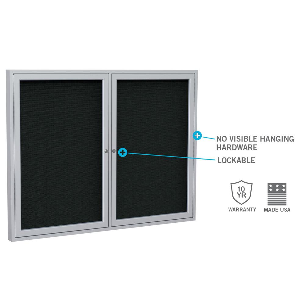 Ghent 2 Door Enclosed Letter Board with Satin Aluminum Frame, 3'H x 5'W, Black. Picture 5