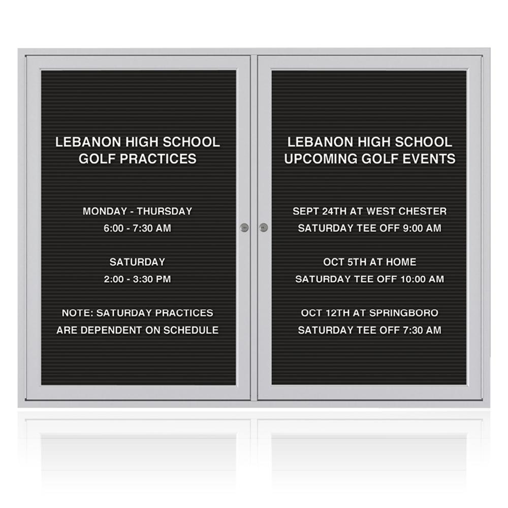 Ghent 2 Door Enclosed Vinyl Letter Board with Satin Aluminum Frame, 3'H x 5'W, Black. Picture 2