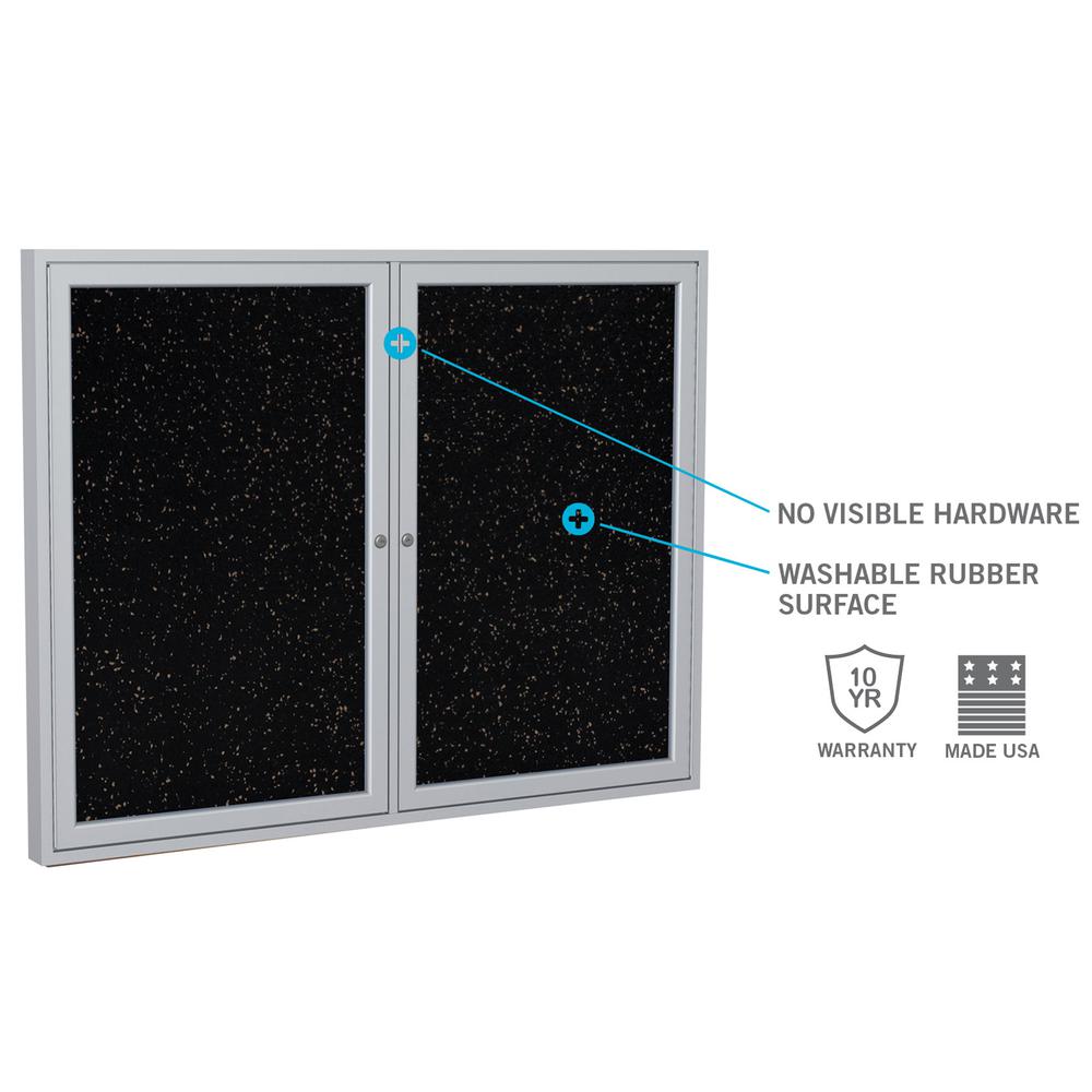 Ghent 1 Door Enclosed Recycled Rubber Bulletin Board with Satin Frame, 36"H x 30"W, Tan Speckled. Picture 4