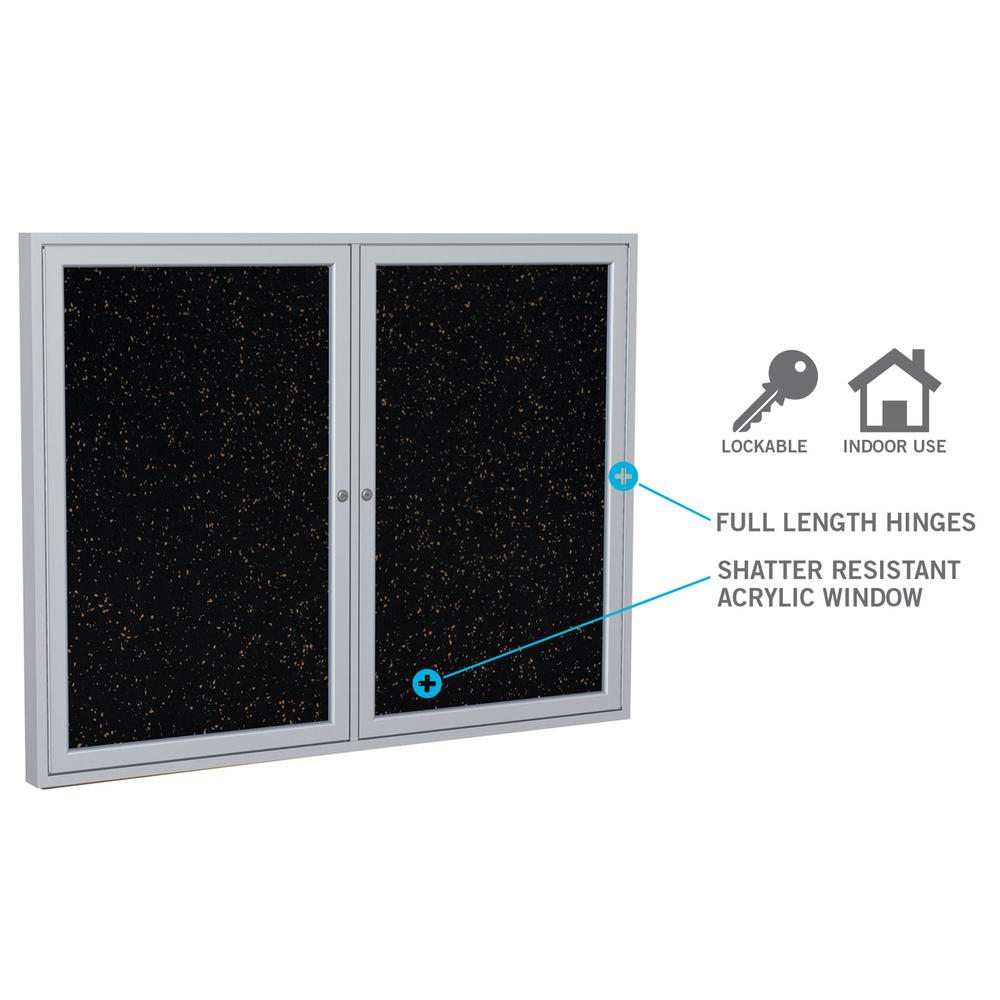 Ghent 2 Door Enclosed Recycled Rubber Bulletin Board with Satin Frame, 3'H x 4'W, Black. Picture 4