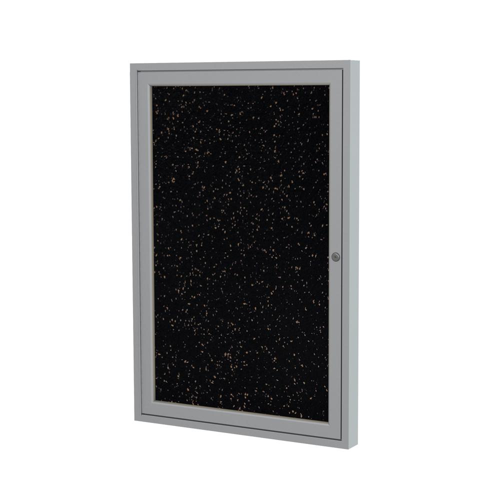 Ghent 1 Door Enclosed Recycled Rubber Bulletin Board with Satin Frame, 36"H x 30"W, Tan Speckled. Picture 1