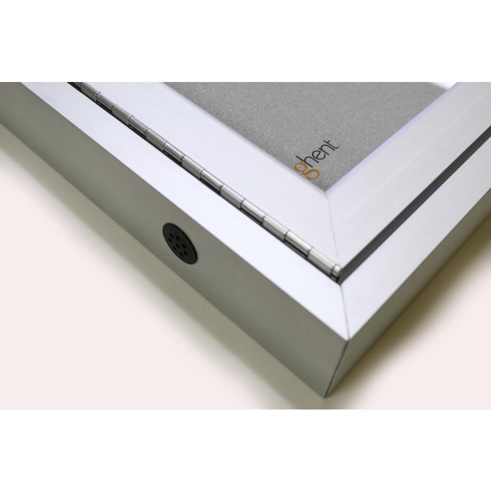 Ghent 2 Door Enclosed Vinyl Bulletin Board with Satin Frame, 3'H x 4'W, Silver. Picture 2