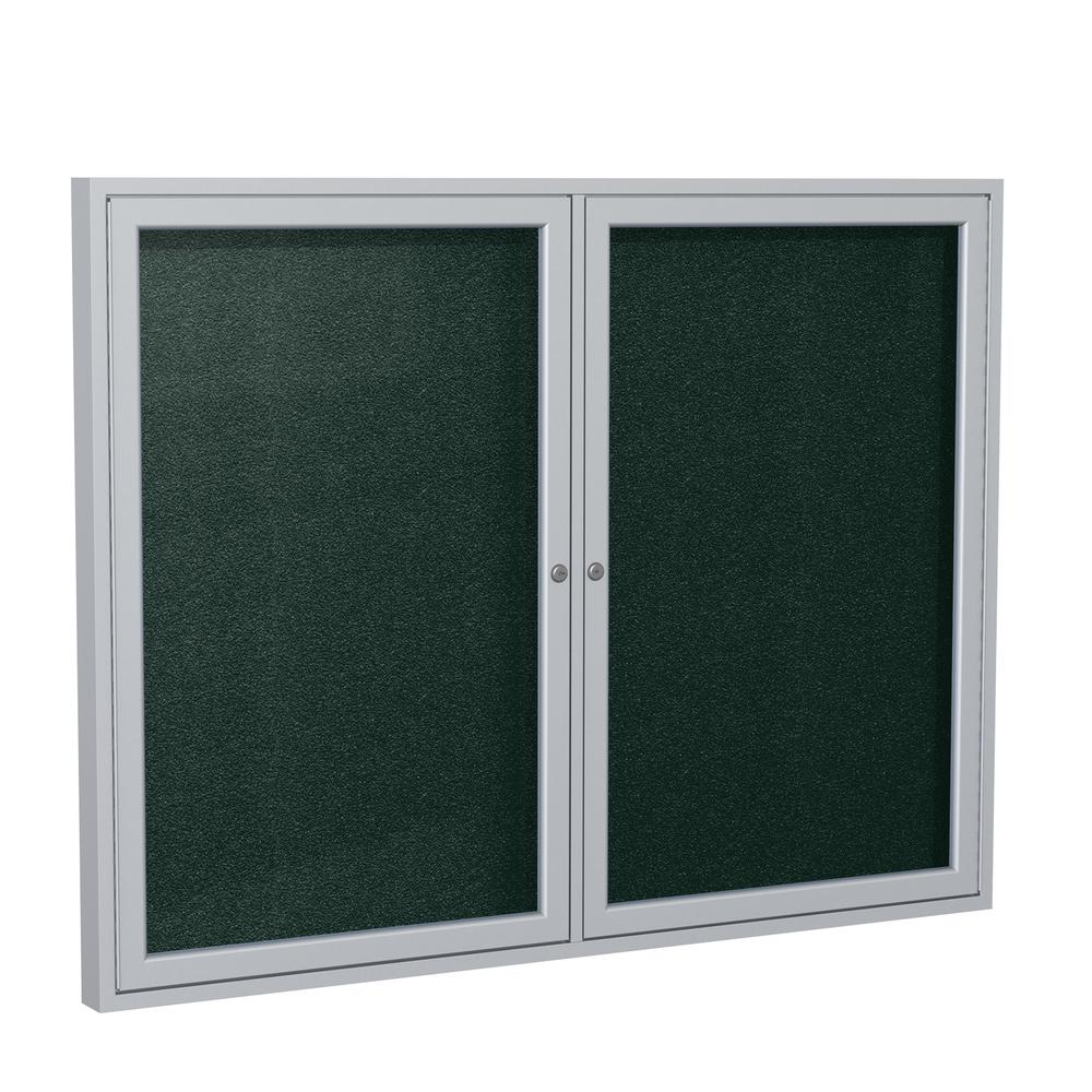 Ghent 36"x60" 2-Door Satin Aluminum Frame Enclosed Vinyl Bulletin Board - Ebony. Picture 1