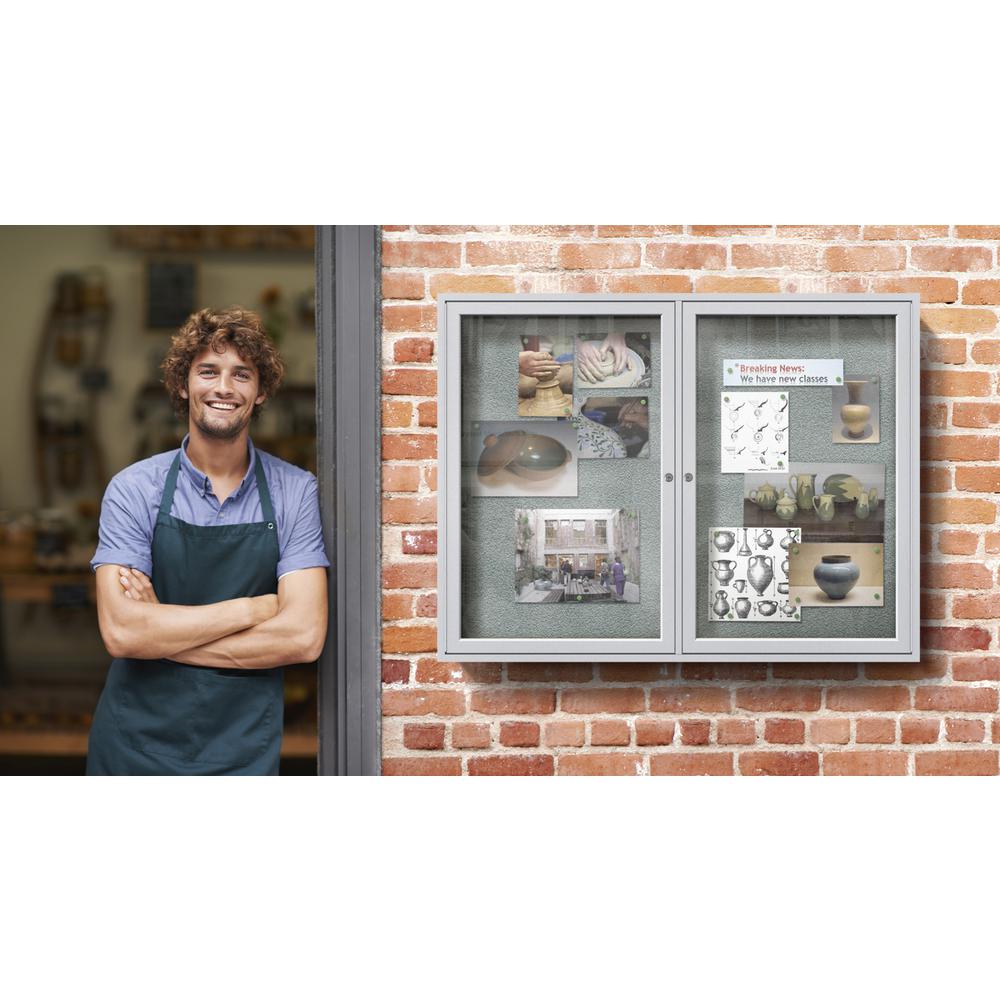 Ghent 2 Door Enclosed Vinyl Bulletin Board with Satin Frame, 3'H x 4'W, Silver. Picture 4