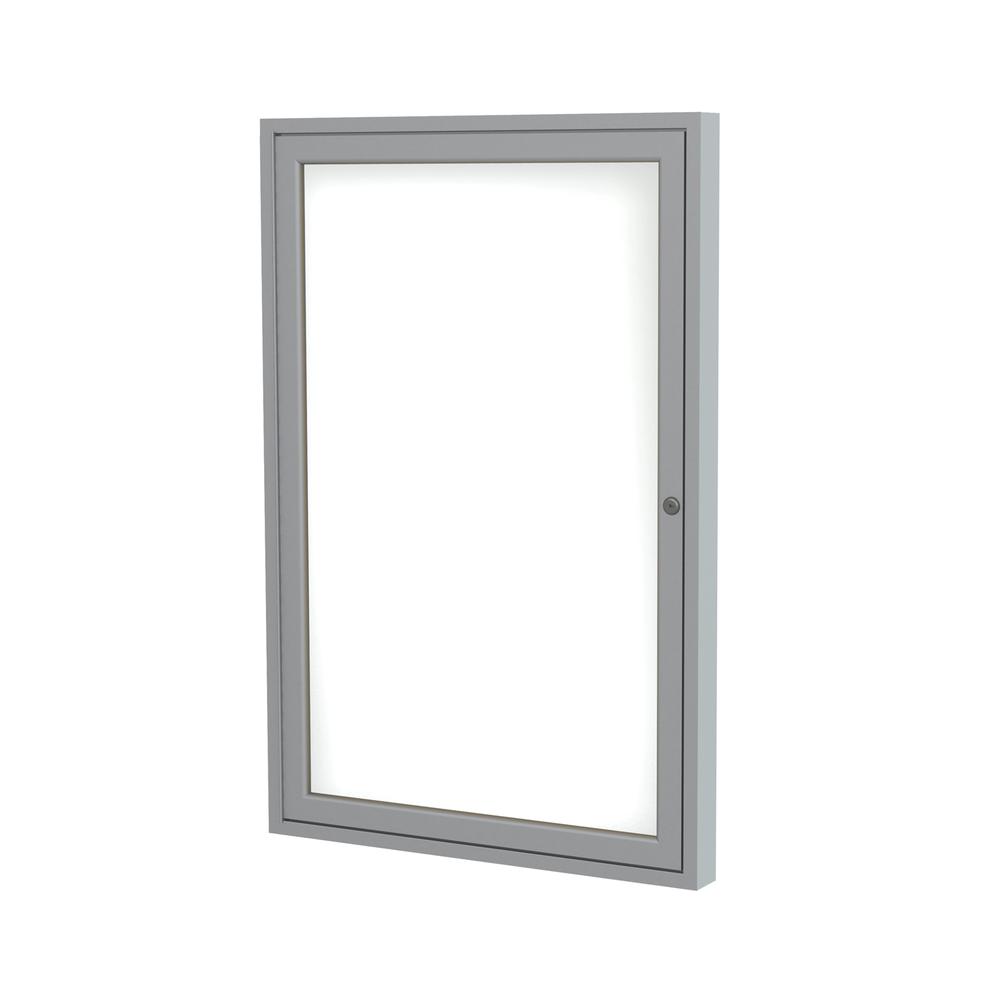 Ghent 1 Door Enclosed Porcelain Magnetic Whiteboard with Satin Frame, 36"H x 30"W. Picture 1