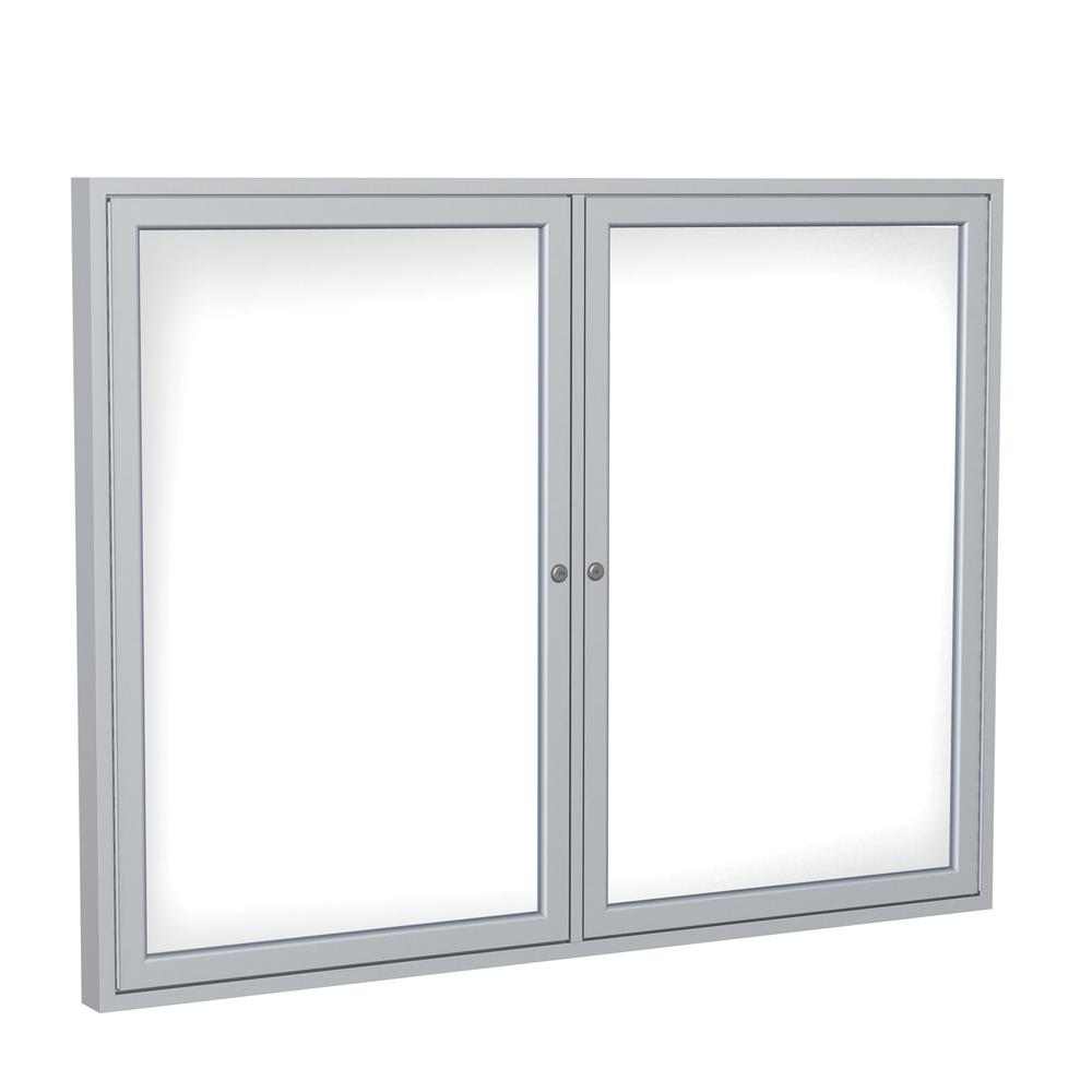 Ghent 2 Door Enclosed Porcelain Magnetic Whiteboard with Satin Frame, 3'H x 5'W. Picture 1