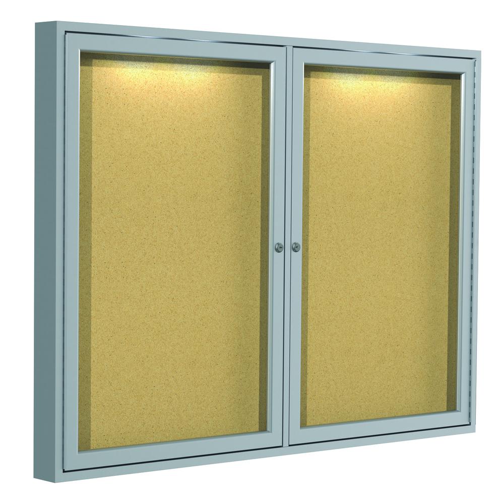 36"x48" 2-Dr Alum Fr Enclosed Natural Cork Bulletin Board w/ Concealed Lighting. Picture 1