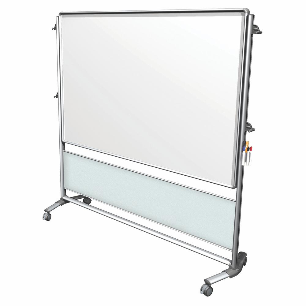 76⅛" x 76⅜" Nexus IdeaWall - 2-Sided Mobile Porcelain Magn Whtbrd - Frosted. Picture 1