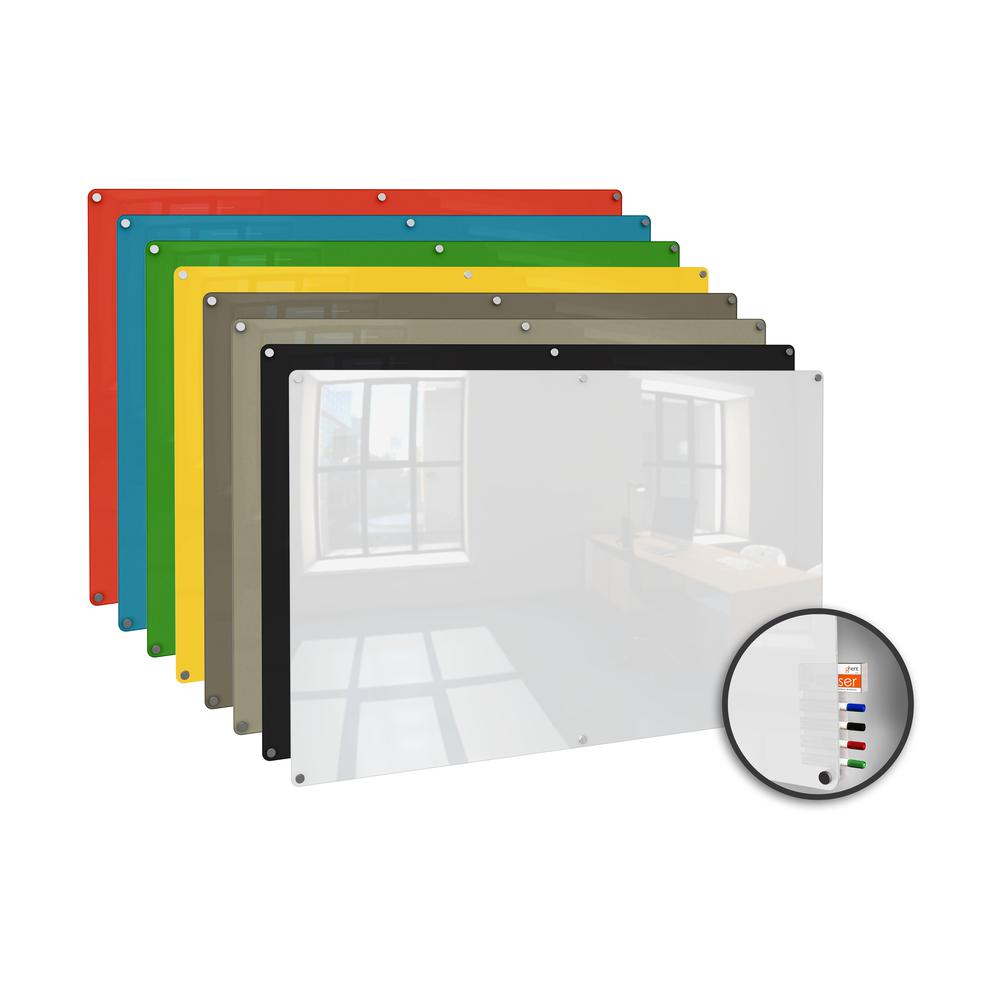 Ghent 2'x3' Harmony Magnetic Glass Board, Colors - Square Corners - Gray - 4 Rare Earth Magnets, 4 Markers and Eraser. Picture 5