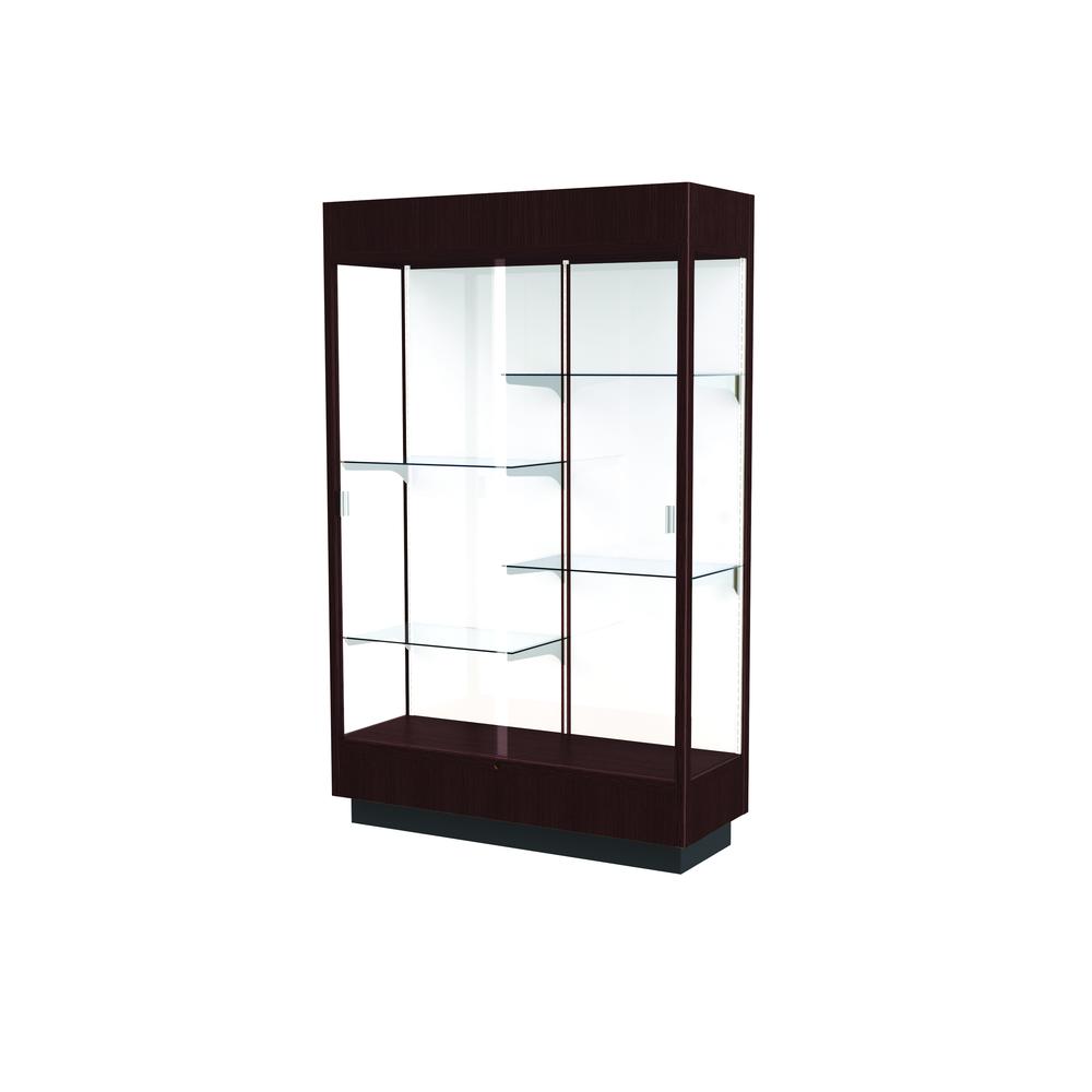 Heritage  48"W x 76"H x 18"D  Floor Case, White Back, Hardwood Java Finish w/ Lighted Cornice. Picture 1