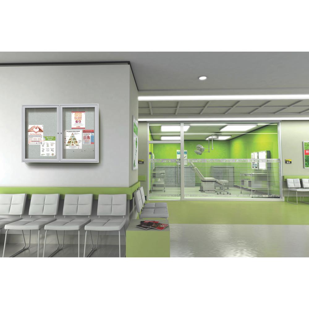 48"x72" 3-Door Satin Aluminum Frame Enclosed Vinyl Bulletin Board - Silver. Picture 2