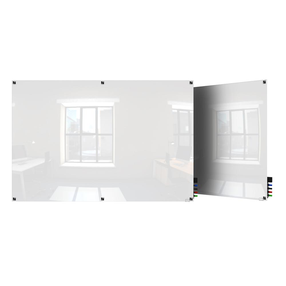 Ghent 4'x8' Harmony Magnetic Glass Board, Colors - Square Corners - White - 4 Rare Earth Magnets, 4 Markers and Eraser. Picture 2