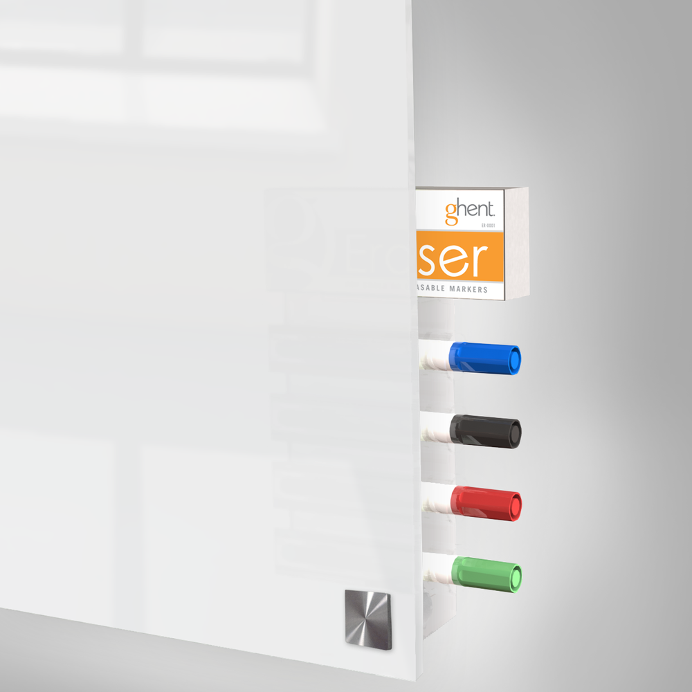 Ghent 4'x8' Harmony Magnetic Glass Board, Colors - Square Corners - White - 4 Rare Earth Magnets, 4 Markers and Eraser. Picture 3