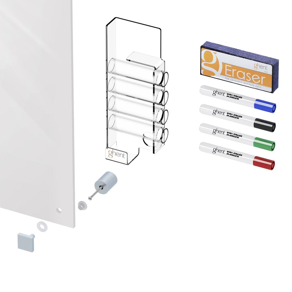 Ghent 4'x8' Harmony Magnetic Glass Board, Colors - Square Corners - White - 4 Rare Earth Magnets, 4 Markers and Eraser. Picture 4