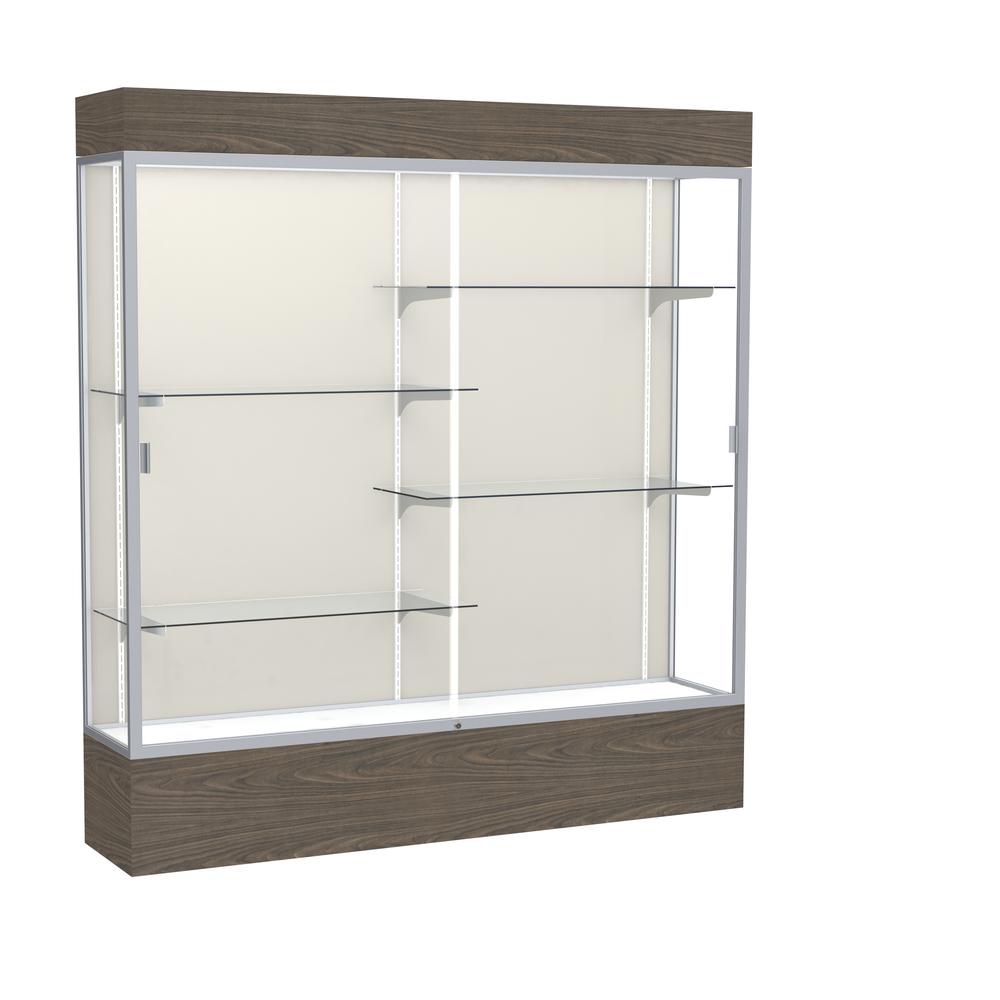 Reliant   72"W x 80"H x 16"D  Lighted Floor Case, Plaque Back, Satin Finish,  Walnut Vinyl Base. Picture 1