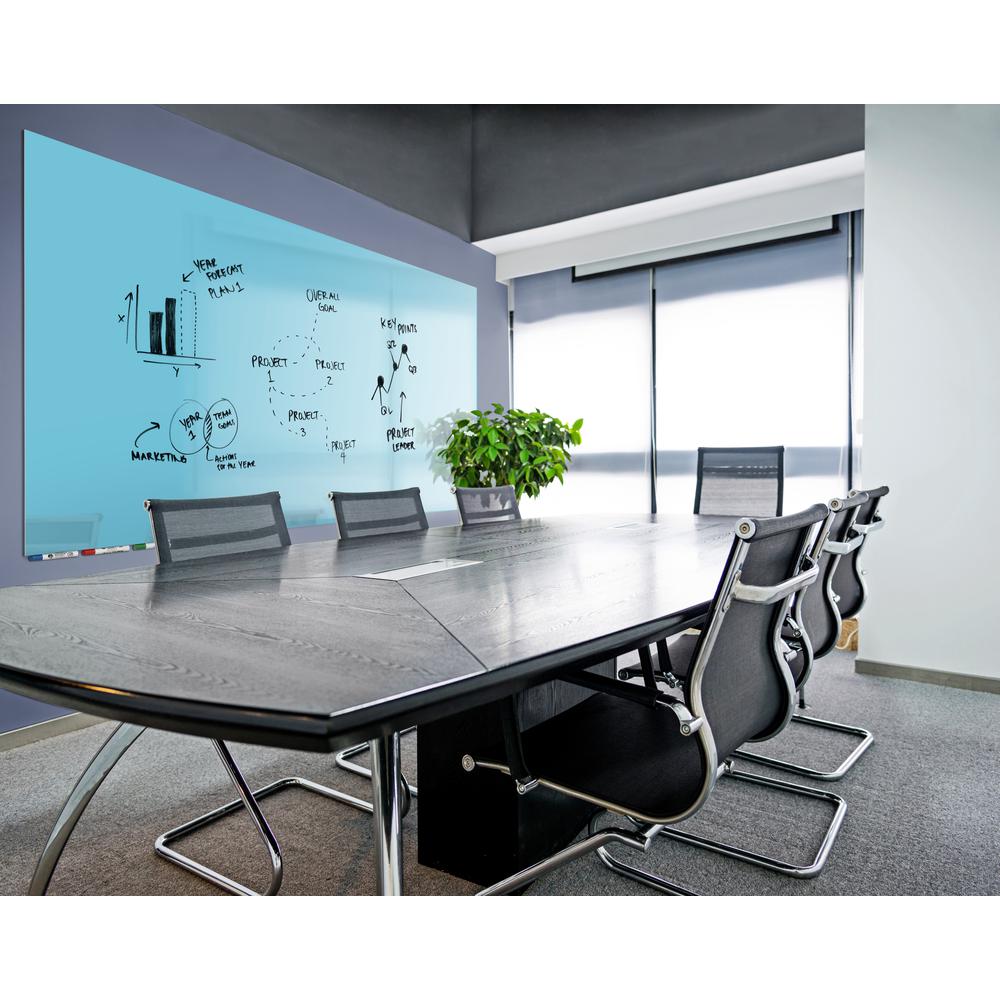 Ghent Aria 2'H x 3'W Magnetic Glass White Board, Blue Surface, Horizontal, 4 Rare Earth Magnets, 4 Markers and Eraser. Picture 4