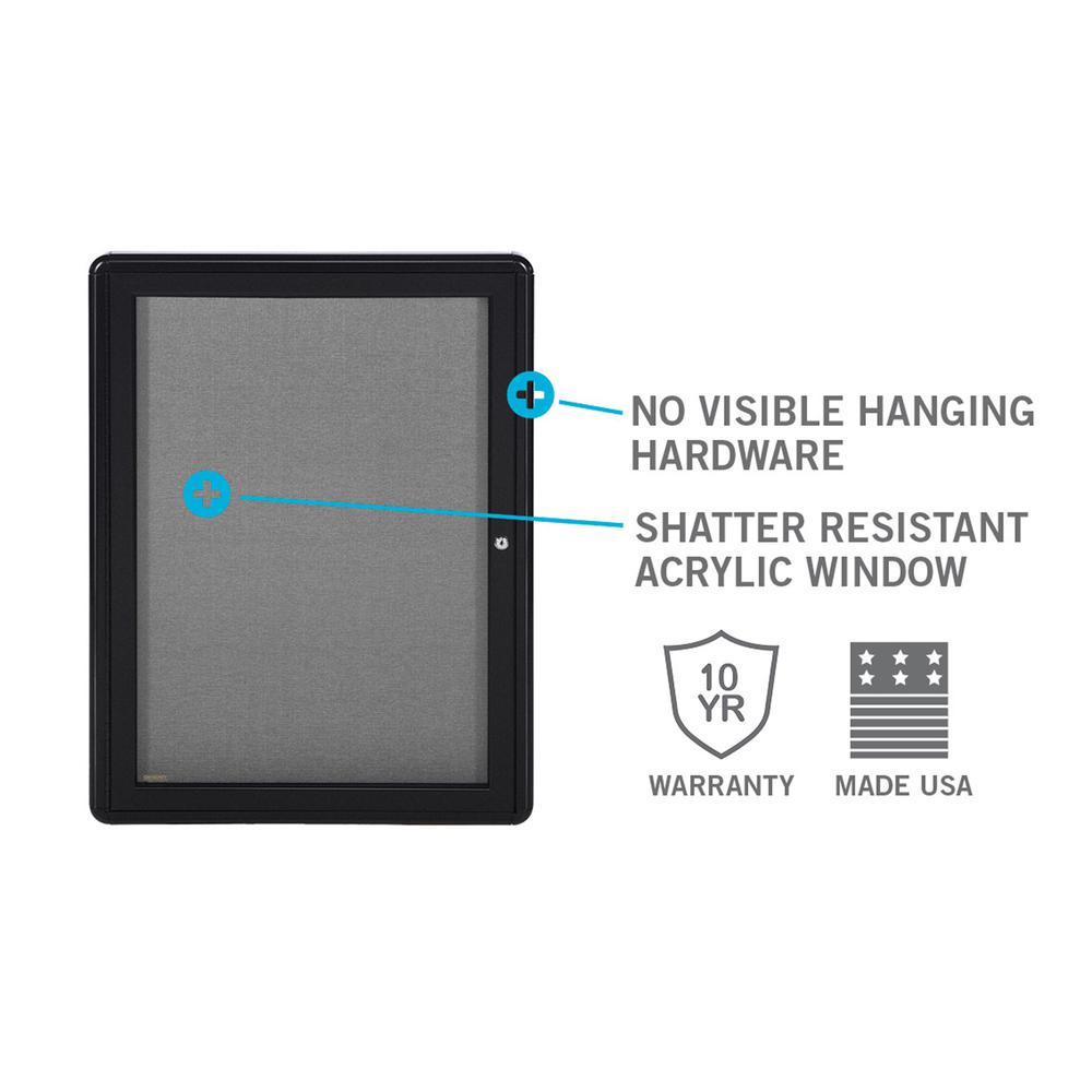 34"x47" 2-Door Ovation Black Fabric Bulletin Board - Black Frame. Picture 3