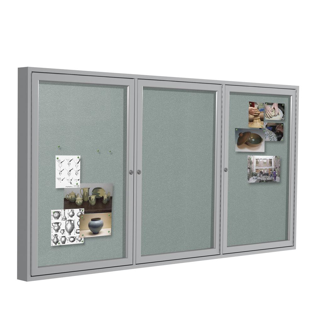 48"x72" 3-Door Satin Aluminum Frame Enclosed Vinyl Bulletin Board - Silver. Picture 1