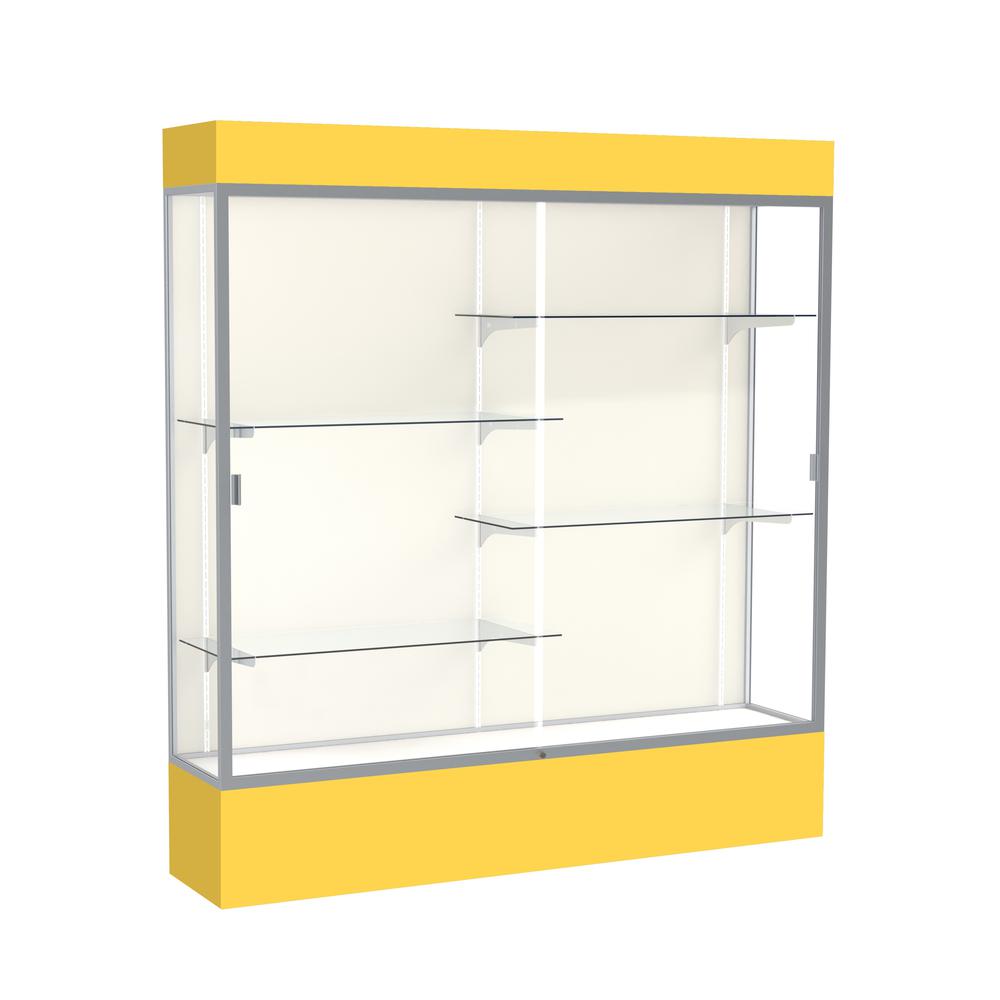 Spirit  72"W x 80"H x 16"D  Lighted Floor Case, Plaque Back, Satin Finish, Goldenrod Base and Top. Picture 1