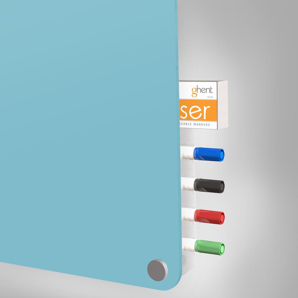Ghent 3'x4' Harmony Magnetic Glass Board, Colors - Radius Corners - Blue - 4 Rare Earth Magnets, 4 Markers and Eraser. Picture 5