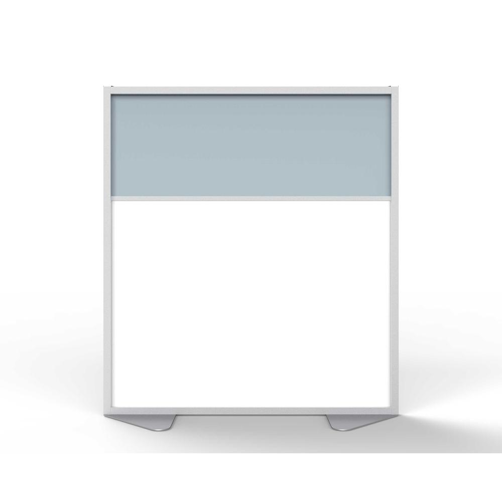 Ghent Floor Partition with Aluminum Frame and 2 Split Panel Infill, Porcelain and Silver Vinyl, 54"H x 48"W. Picture 2