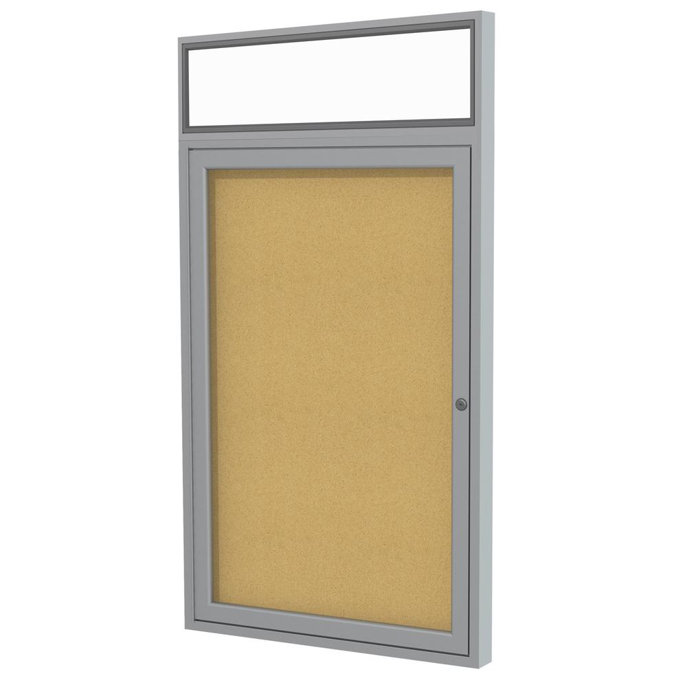 36"x24" 1-Dr Satin Alum Fr, Headliner Enclosed Bulletin Board - Natural Cork. Picture 1