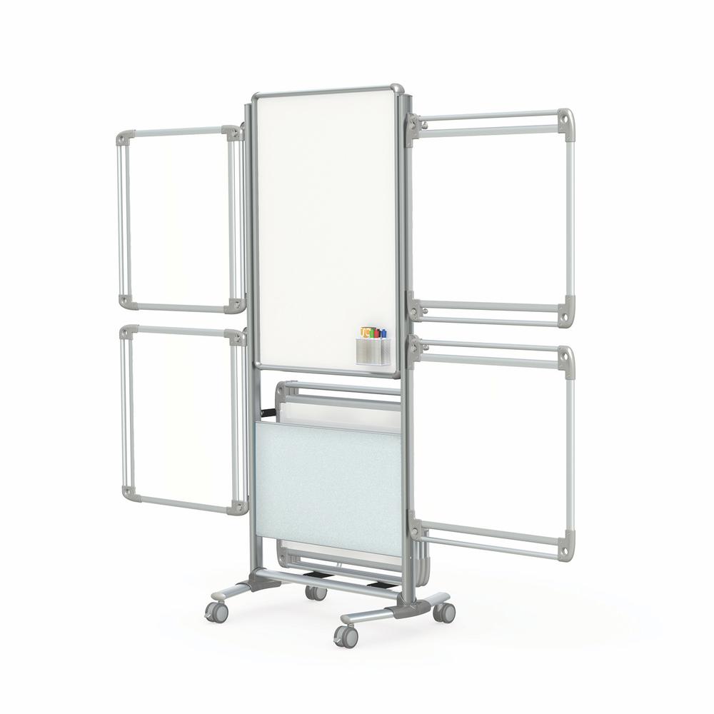 Ghent Nexus Easel+, Mobile 2-Sided Porcelain Magnetic Whiteboard with Tablet Storage, 4 Tablets, 39"H x 26"W. Picture 1