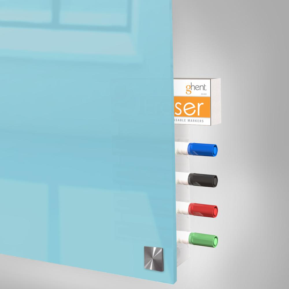 Ghent 2'x3' Harmony Magnetic Glass Board, Colors - Square Corners - Blue - 4 Rare Earth Magnets, 4 Markers and Eraser. Picture 4