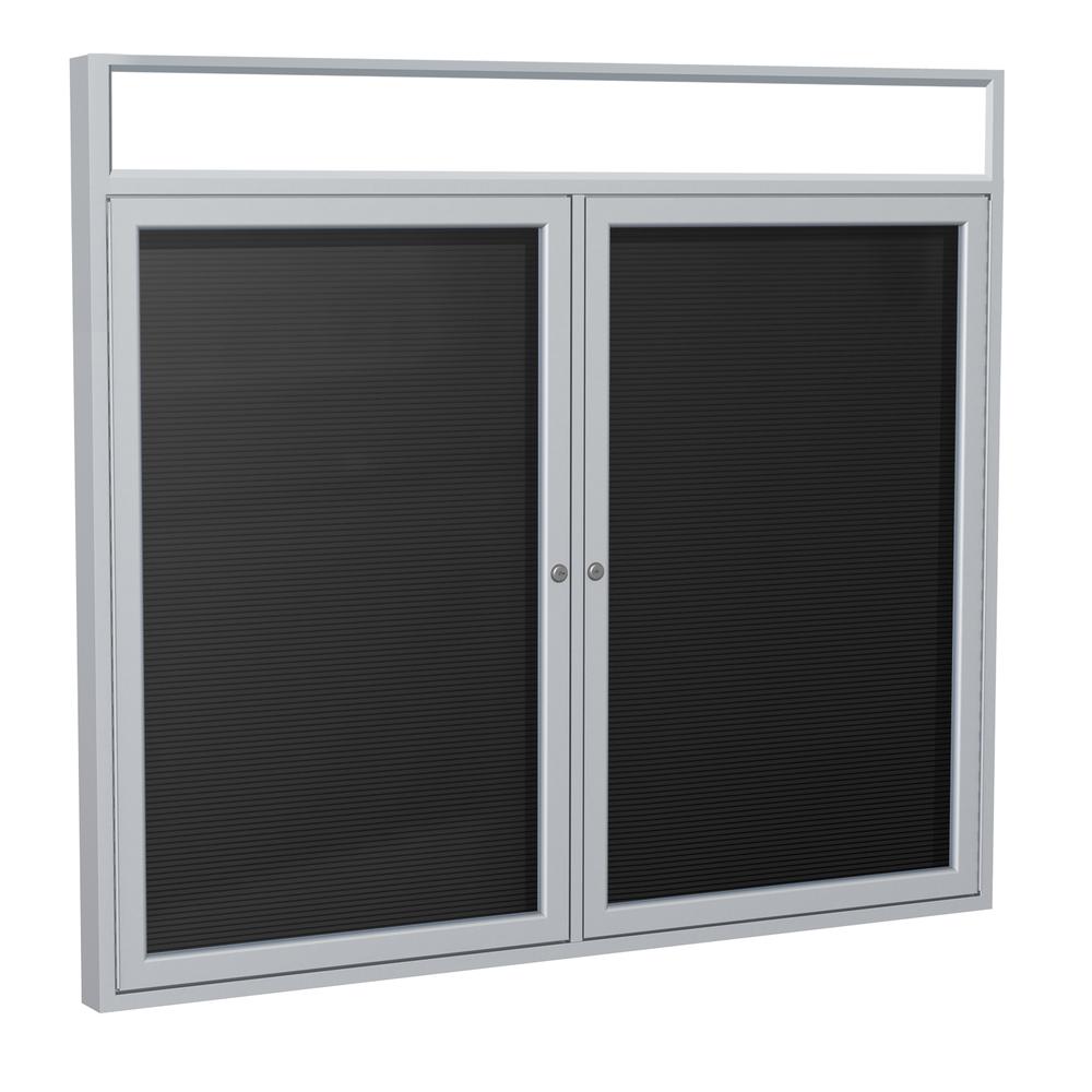 36"x48" 2-Door Satin Alum Frame, Headliner Encl Flannel Letterboard - Black. Picture 1