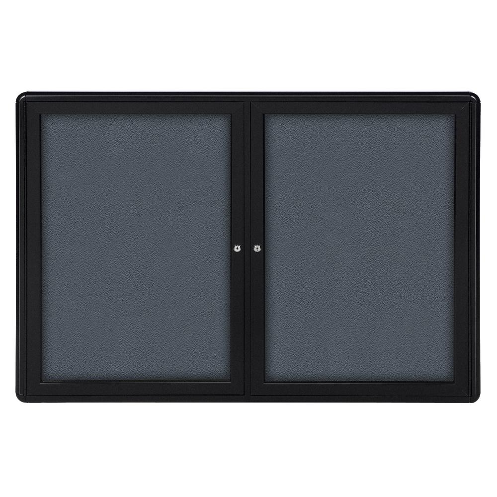 36"x60" 2-Door Ovation Gray Fabric Bulletin Board - Black Frame. Picture 1