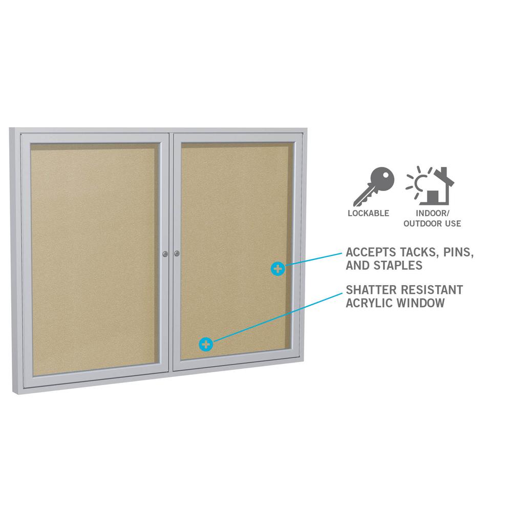 Ghent 2 Door Enclosed Vinyl Bulletin Board with Satin Frame, 3'H x 5'W, Caramel. Picture 4