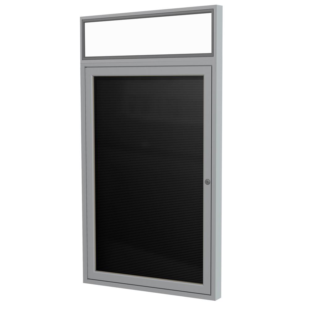 36"x24" 1-Door Satin Alum Frame, Headliner Encl Flannel Letterboard - Black. Picture 1