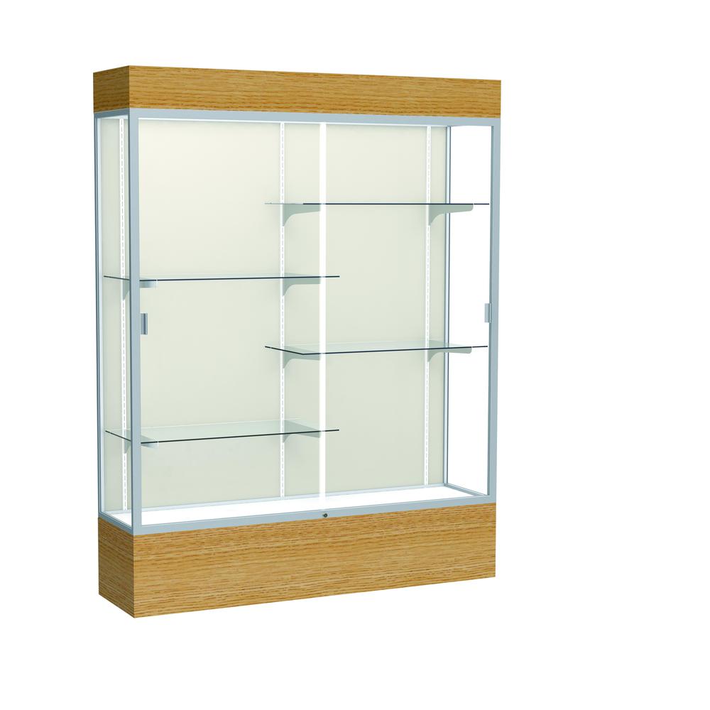 Reliant   60"W x 80"H x 16"D  Lighted Floor Case, Plaque Back, Satin Finish,  Natural Oak Base. Picture 1