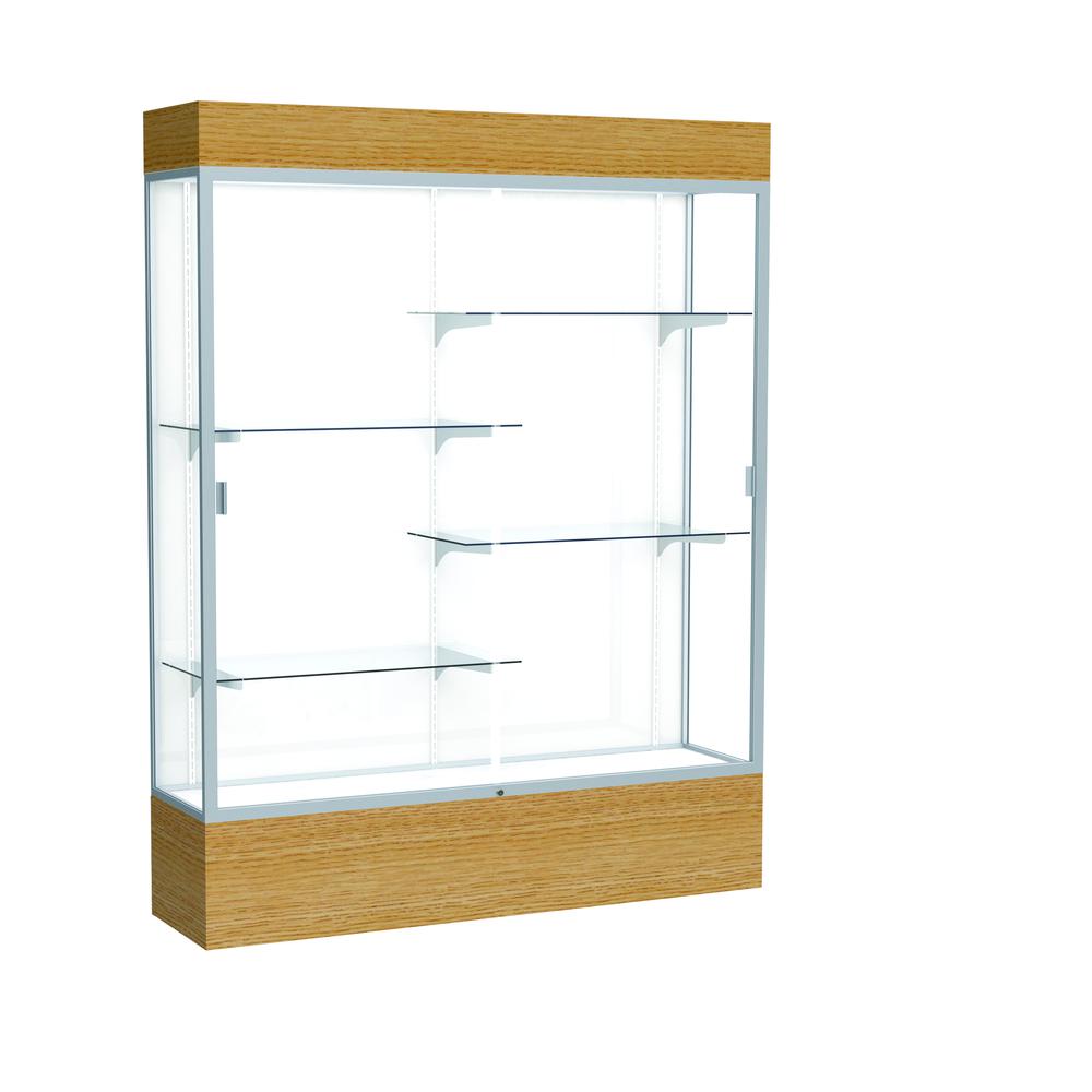 Reliant   60"W x 80"H x 16"D  Lighted Floor Case, White Back, Satin Finish,  Natural Oak Base. Picture 1