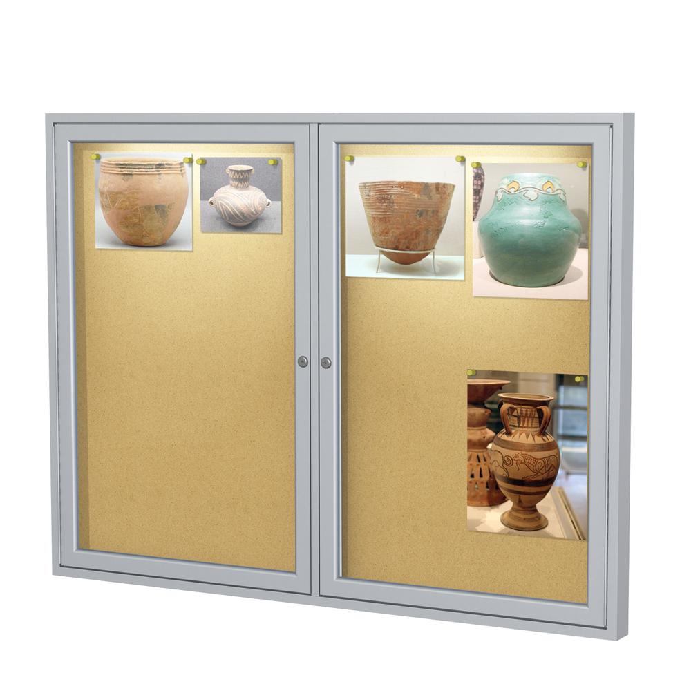 36"x48" 2-Dr Alum Fr Enclosed Natural Cork Bulletin Board w/ Concealed Lighting. Picture 4