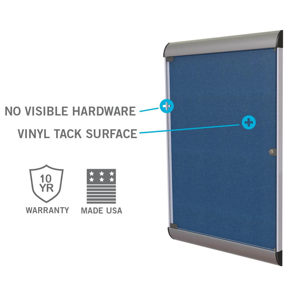 Ghent Silhouette 1 Door Enclosed Vinyl Bulletin Board with Black Frame, 4'H x 2'W, Ebony. Picture 2