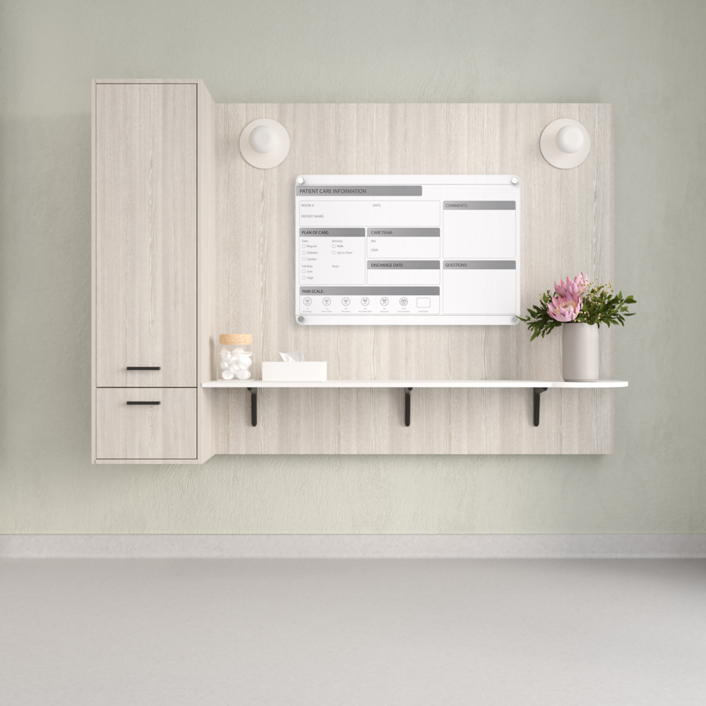 Ghent Graphics Slide Changeable Glassboard with Standoffs, Non-Magnetic, Patient Room Graphic, Horizontal, 18"H x 24"W. Picture 4