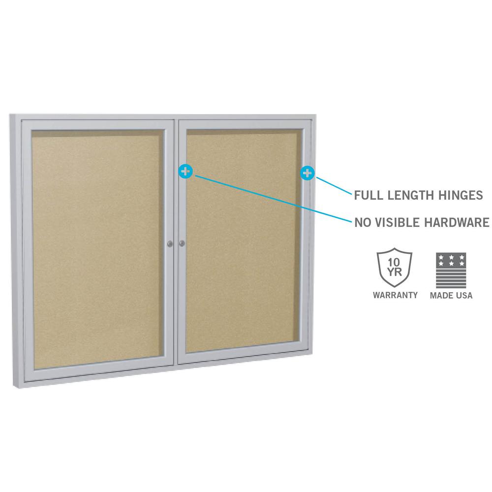 48"x72" 3-Door Satin Aluminum Frame Enclosed Vinyl Bulletin Board - Silver. Picture 5