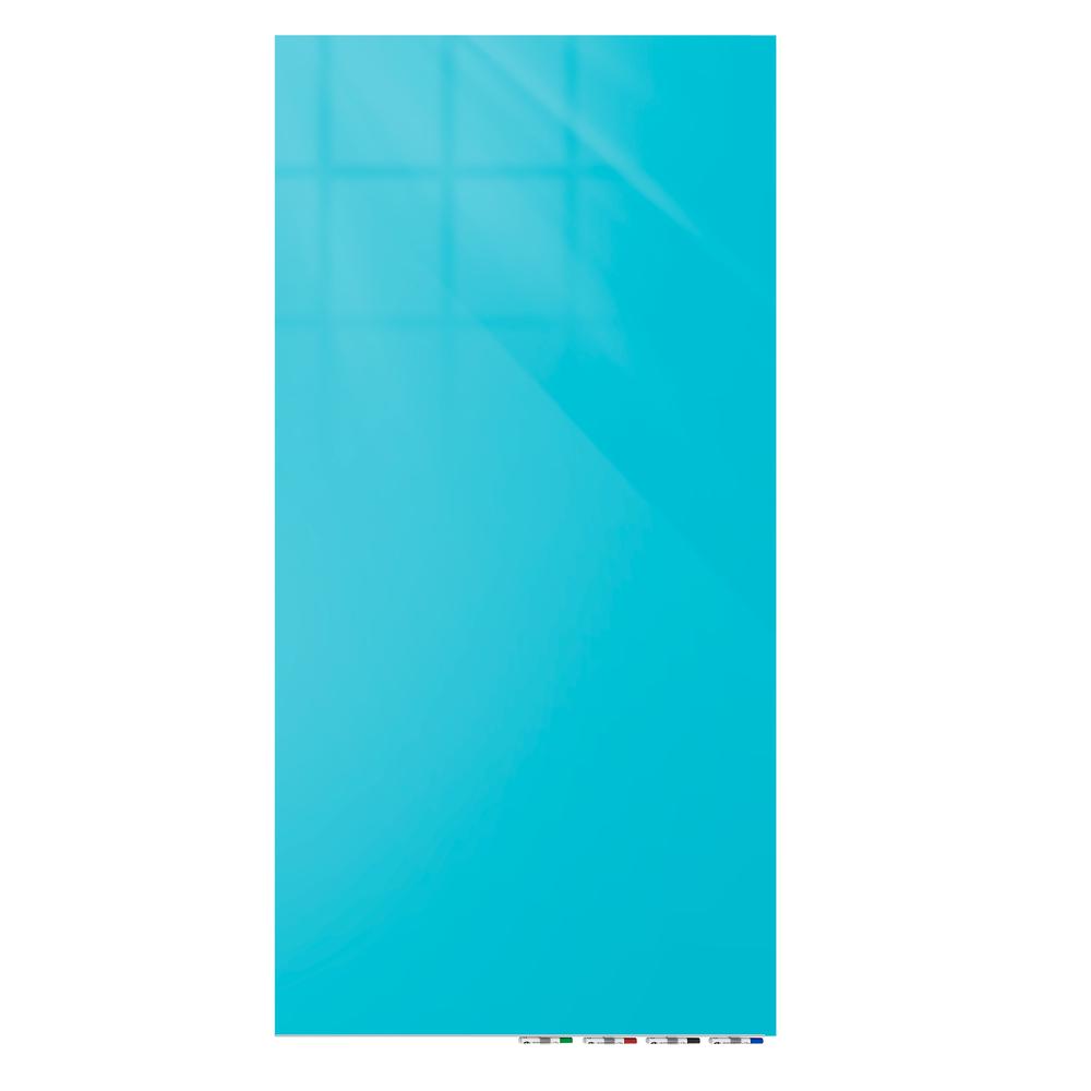 Ghent Aria 3'H x 2'W Magnetic Glass White Board, Blue Surface, Vertical, 4 Rare Earth Magnets, 4 Markers and Eraser. Picture 1