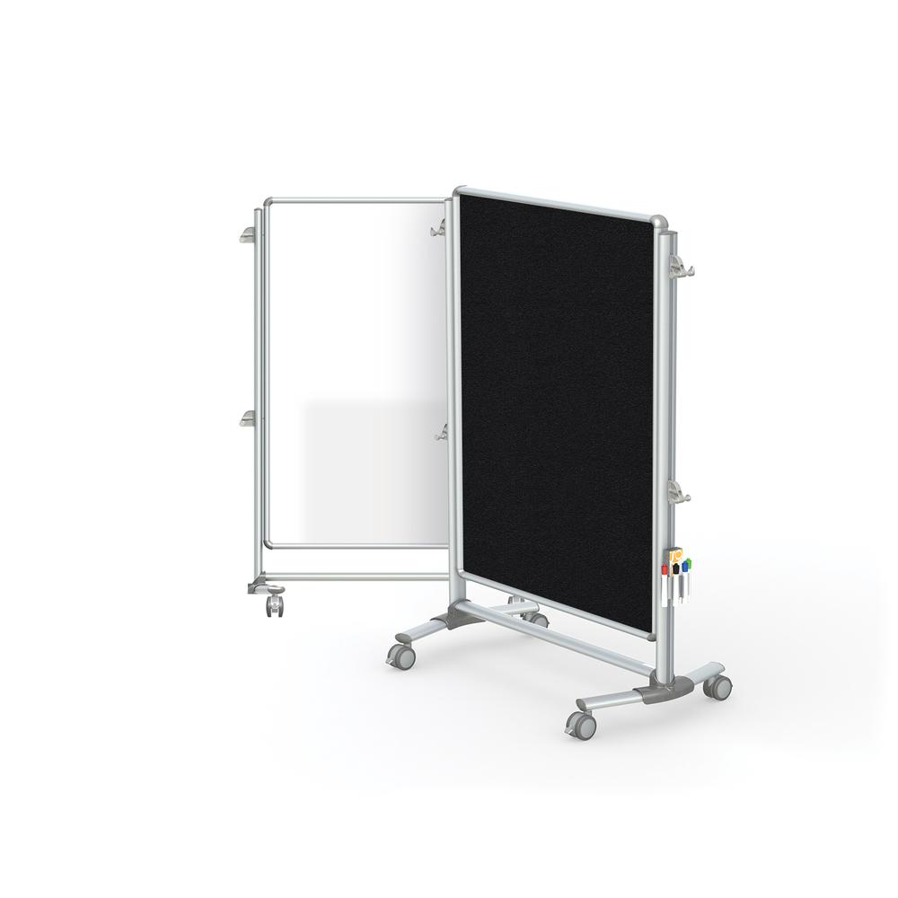 57⅜" x 40⅜" Nexus Jr. Partition - 2-Sided Mobile Porcln Magn WB/ Fabric TB Black. Picture 1