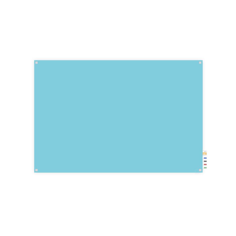 Ghent 4'x4' Harmony Magnetic Glass Board, Colors - Square Corners - Blue - 4 Rare Earth Magnets, 4 Markers and Eraser. Picture 1