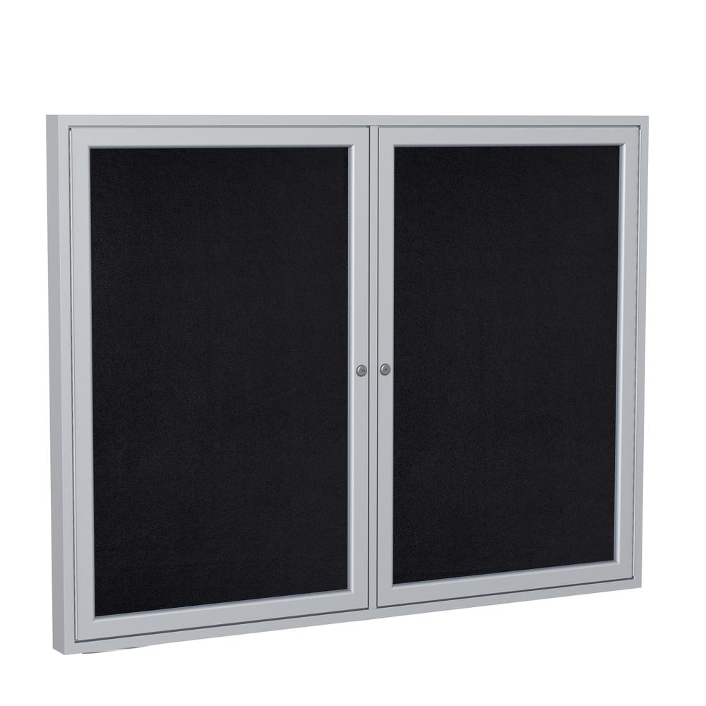 48"x60" 2-Dr Satin Alum Fr Enclosed Recycled Rubber Bulletin Board - Black. Picture 1