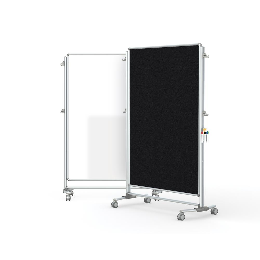 76⅛" x 52⅜" Nexus Partition - 2-Sided Mobile Porcelain Magn WB/ Fabric TB Black. Picture 1