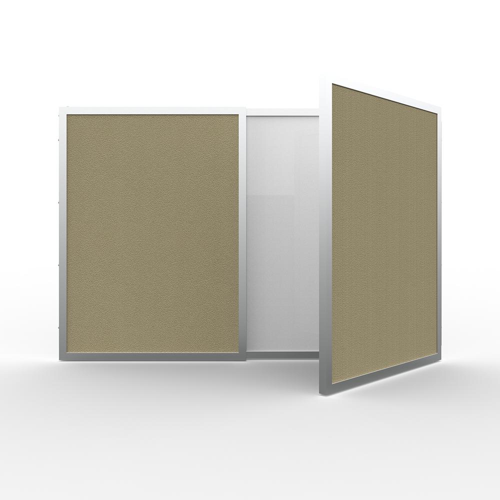 VisuALL PC Whiteboard Cabinet with Fabric Bulletin Board Exterior Doors, Beige. Picture 1