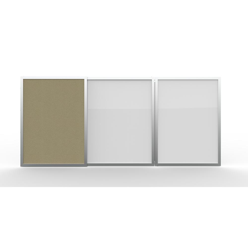 VisuALL PC Whiteboard Cabinet with Fabric Bulletin Board Exterior Doors, Beige. Picture 2