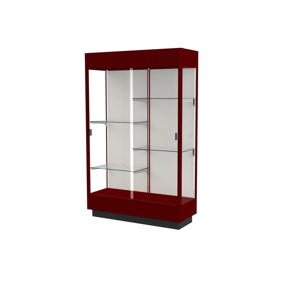Heritage  48"W x 76"H x 18"D  Floor Case, Plaque Back, Hardwood Cordovan Finish w/ Lighted Cornice. Picture 1