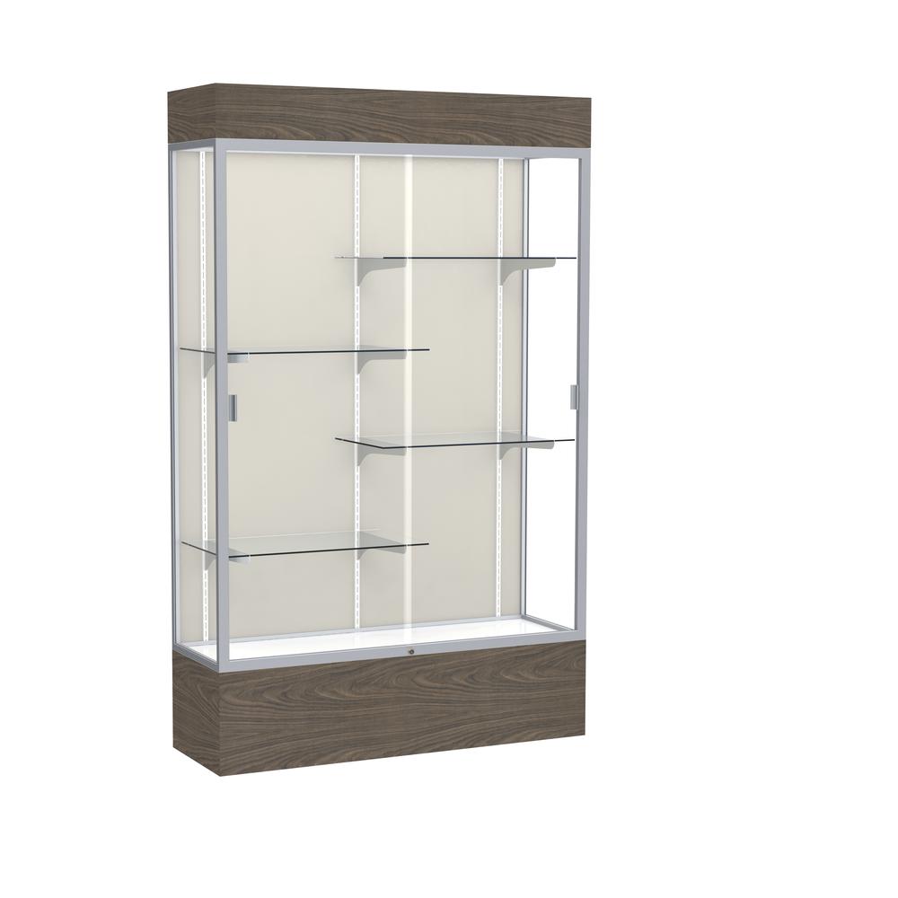 Reliant   48"W x 80"H x 16"D  Lighted Floor Case, Plaque Back, Satin Finish,  Walnut Vinyl Base. Picture 1