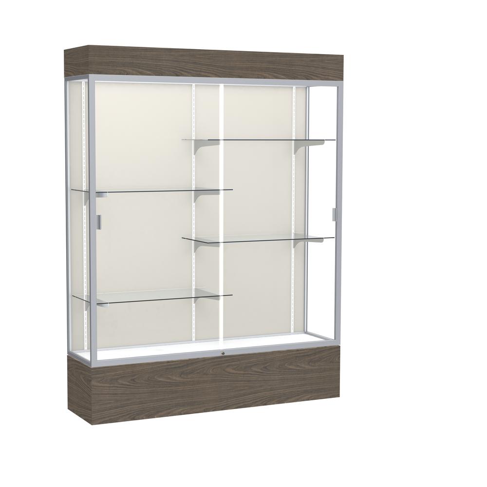 Reliant   60"W x 80"H x 16"D  Lighted Floor Case, Plaque Back, Satin Finish,  Walnut Vinyl Base. Picture 1